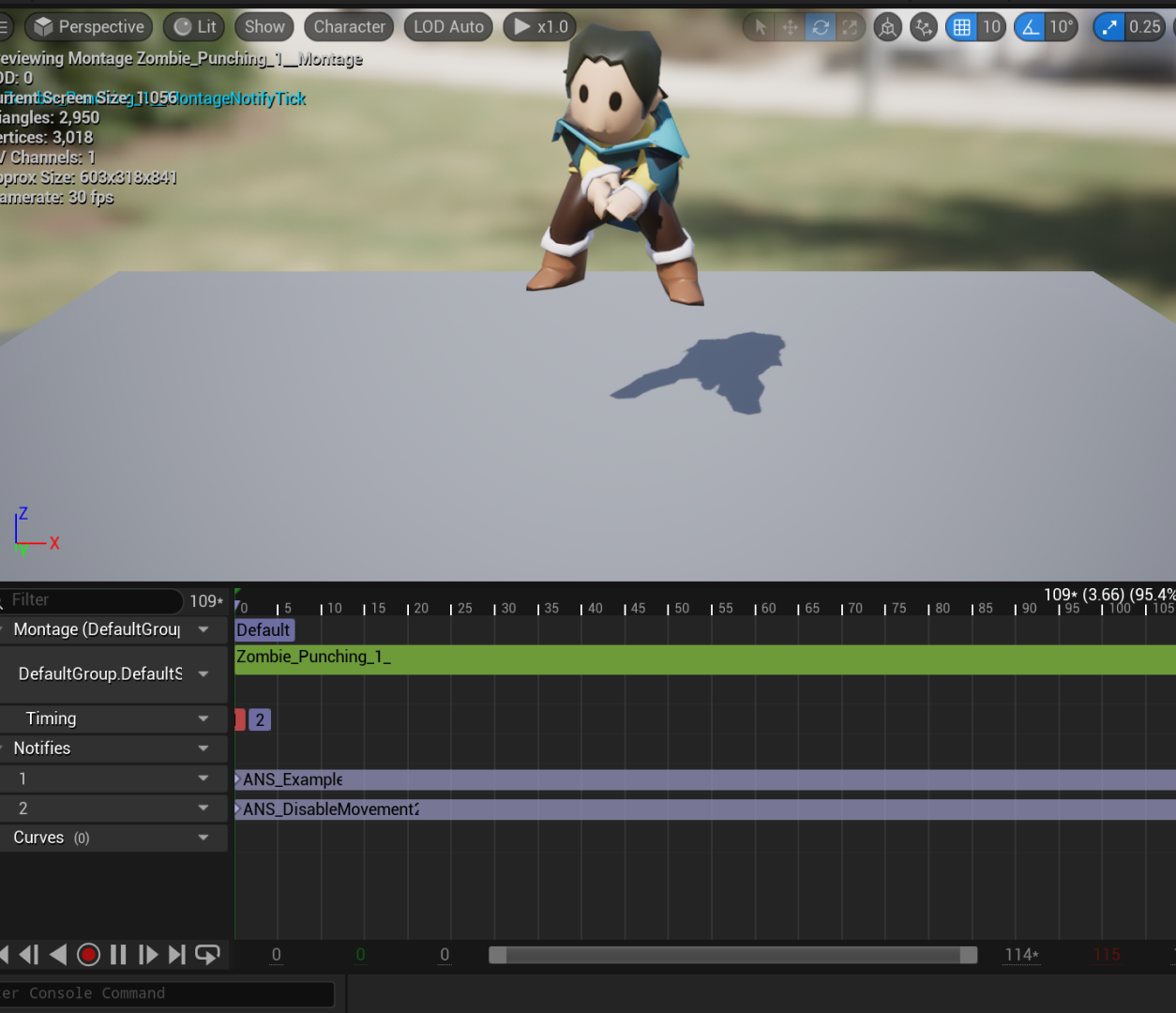 
      <p><b>Observation:</b> For the animation to successfully connect with the players controls / triggered action, nodes were required.</p>

      <p><b>Research:</b> I searched for tutorial videos on using the Unreal Engine node feature</p>
      
      <p><b>Action:</b>  I added new nodes from existing nodes that Andrew created from game mechanics. To make the movement of the player more natural, I followed a tutorial in setting up a node sequence where based on the speed that the player was moving, the animation changed.</p> 
      
      <p><b>Reflection:</b> There were difficulties especially when there was error or problems that I was not familiar with. I had to ask Andrew for help at some moments, but since he is also new to the Unreal Engine nodes, it was not easy. The process of learning the nodes was a great learning of the workflow of setting game mechanics, and getting a glimpse of feeling the difficulties Andrew went through.</p>
      
      <p><b>Research:</b><a href='https://www.youtube.com/watch?v=f-NEj00qprs&t=301s&ab_channel=TheRealUnreal'>YouTube</a></p>