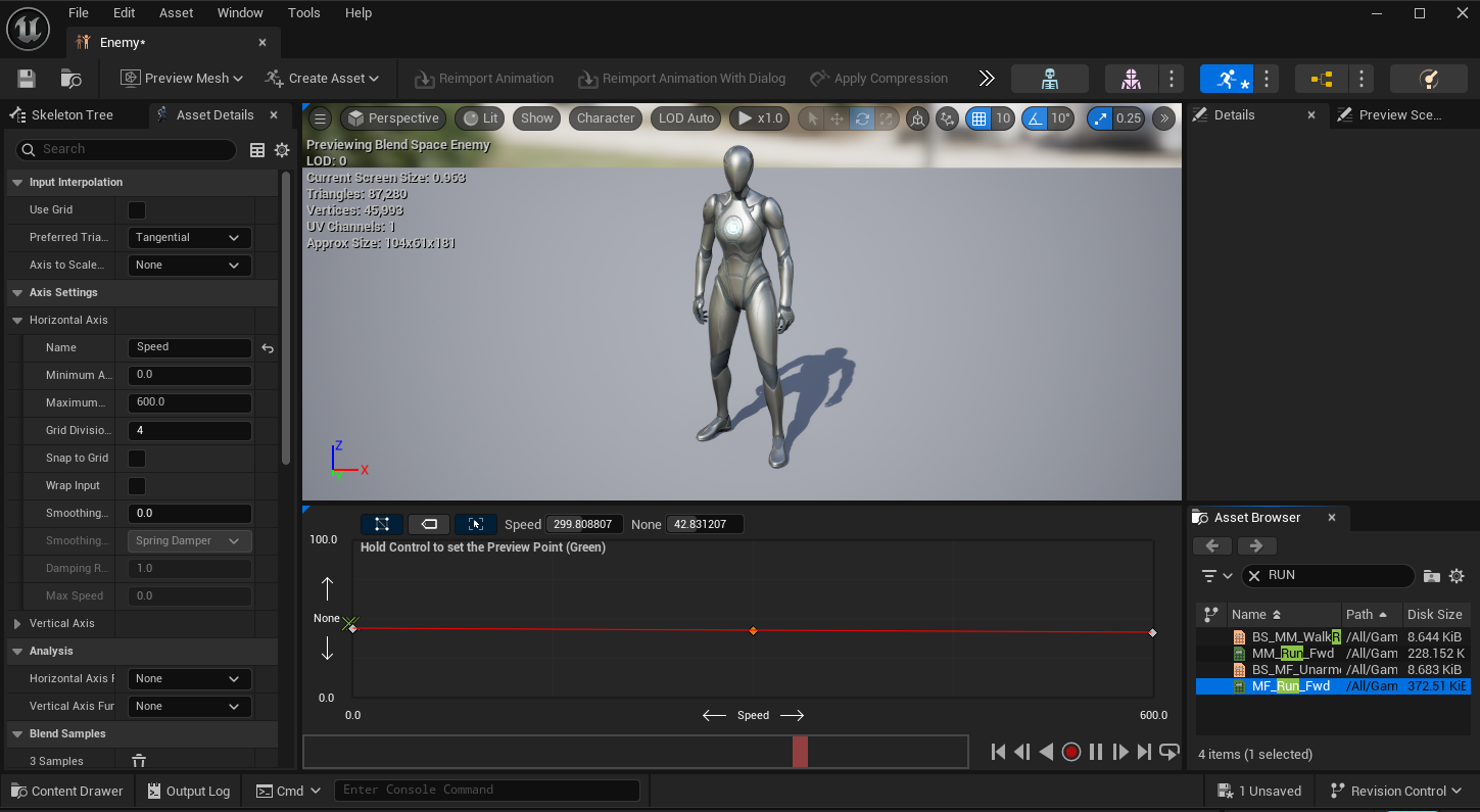 Animating and posing the enemy pawn so that it has a standing, walking and running animation montage that depends on the speed of the enemy.<a href='https://youtu.be/E8zSJN9urBs' target='_blank'><p>View Demo</p></a>