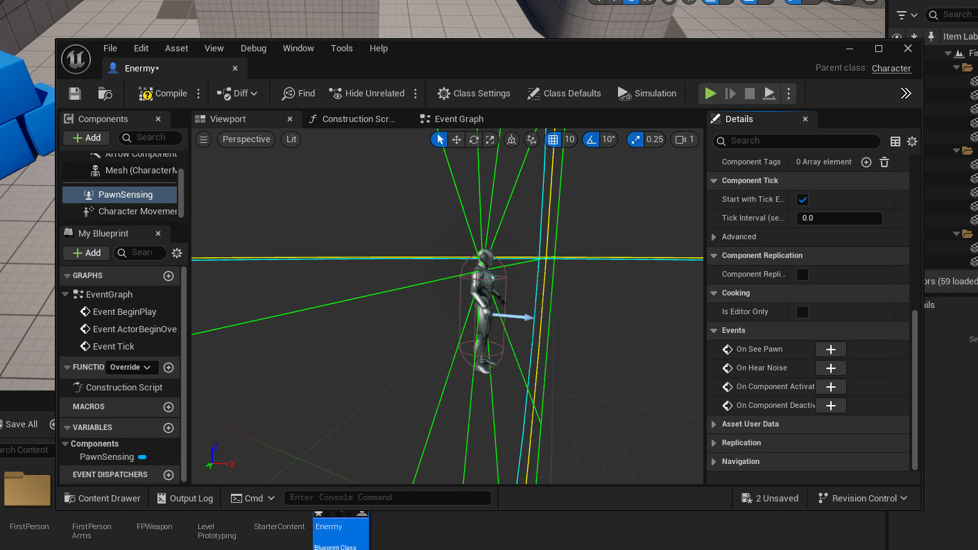 Adding visual sensing for the pawn, allowing it to pick up the player's movement when the player is in its line of sight. Using booleans and conditional nodes, it follows the player. <a href='https://youtu.be/cKYC06N3i1I?si=Omwj5sxJsR5JZ4kI' target='_blank'><p>View Demo</p></a>